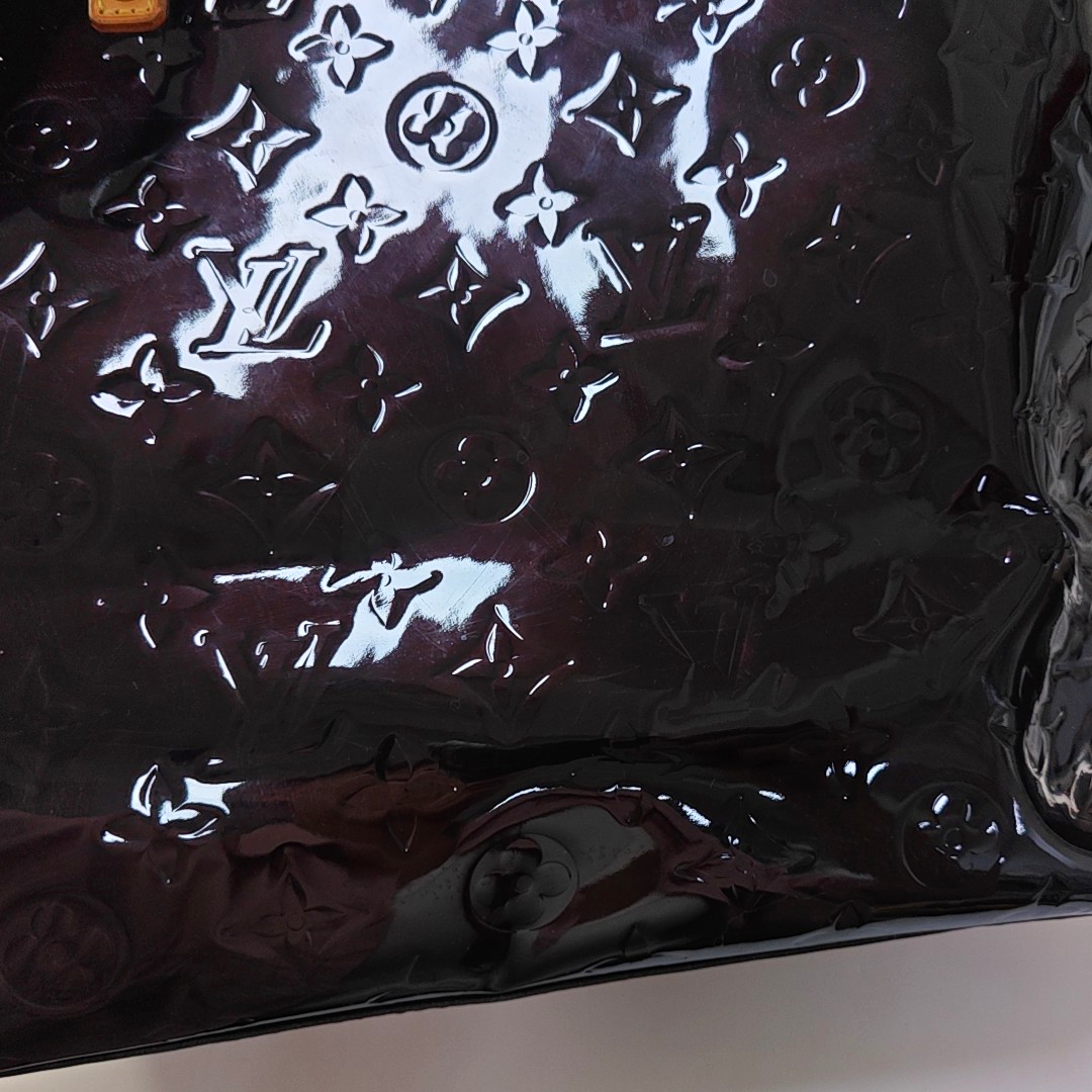 LOUIS VUITTON BELLEVUE Large size Burgundy Patent Leather Embossed Tote Bag Single Shoulder Bag Golden hardware-(SKU)-947527347