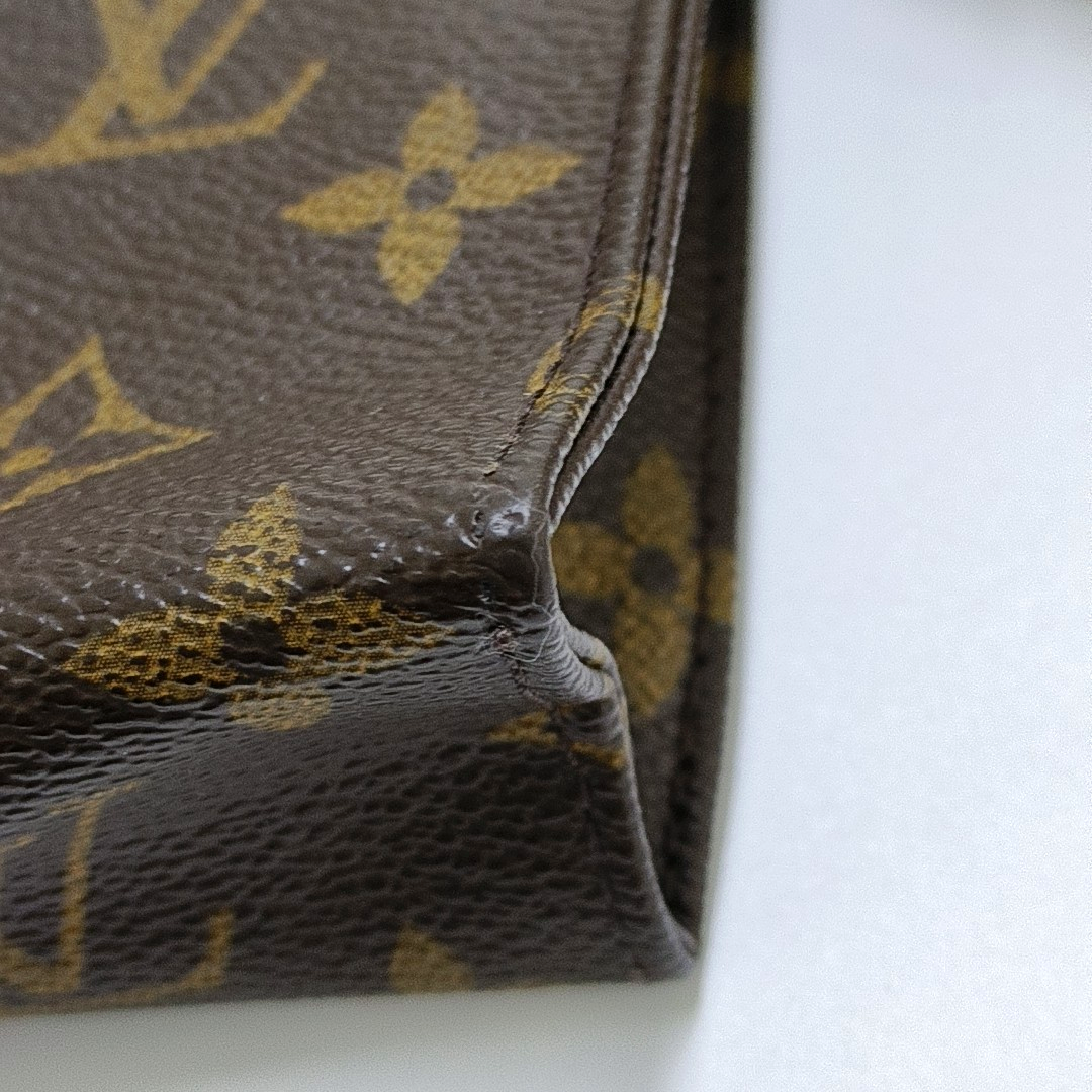 LOUIS VUITTON POCHE TOILETTE 15 Brown Coated Canvas Monogram Cosmetic Bag Clutch Golden hardware-(SKU)-953111259