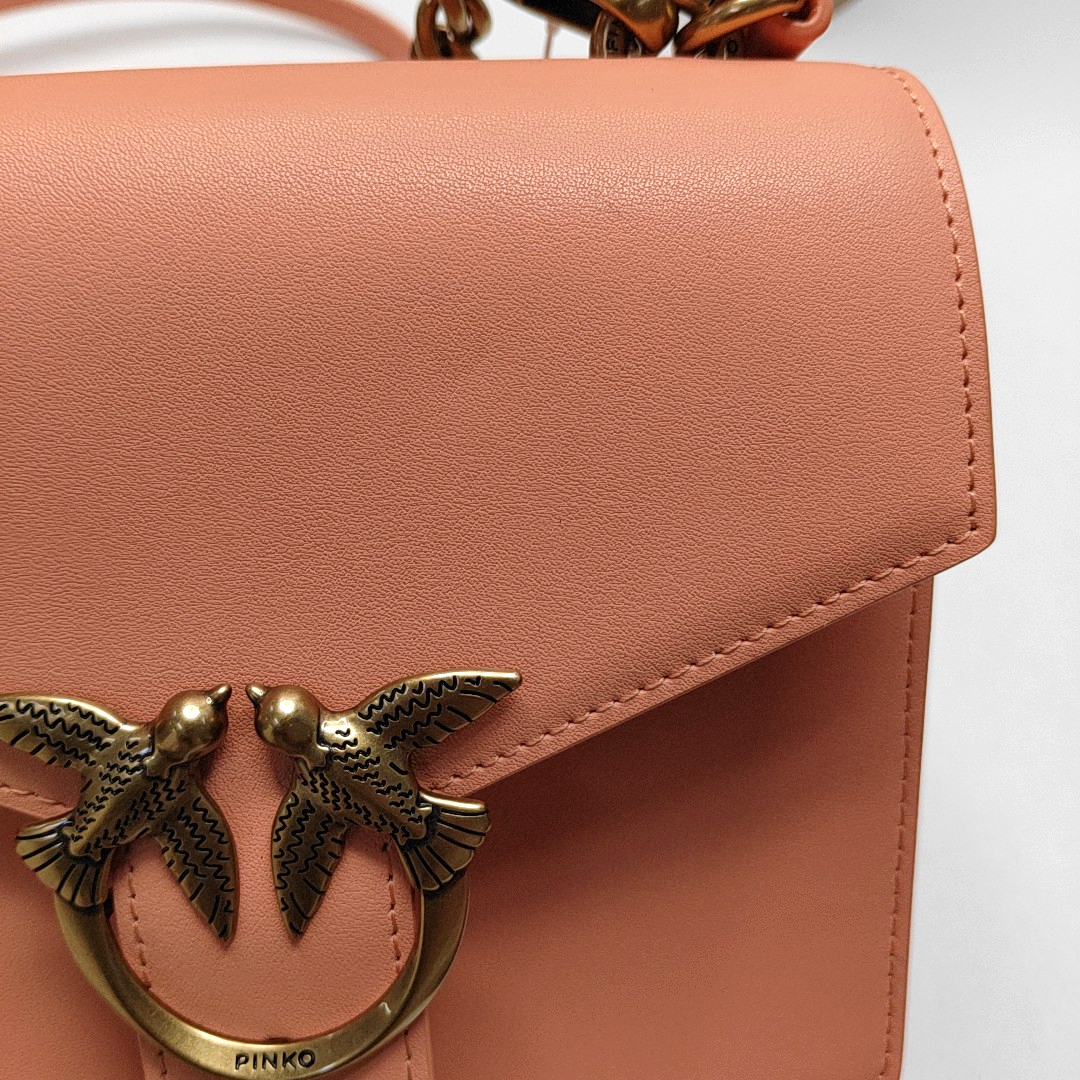 PINKO Tangerine Pink Cowhide Sling Bag Single Shoulder Bag Tote Bag Golden hardware Removable shoulder strap-(SKU)-944691332