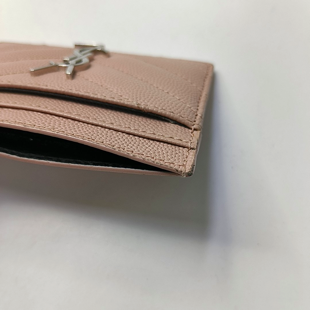 YSL MONOGRAM Pink Cowhide Card Case Silver Hardware-(SKU)-952265128