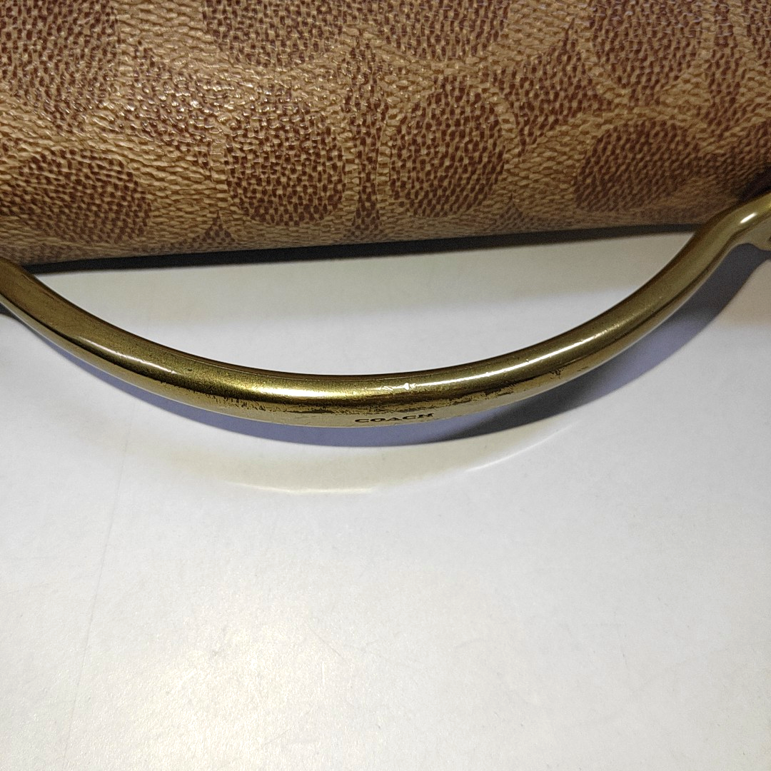COACH Brown Coated Canvas Monogram Printed Crossbody Shoulder Tote Bag Single Shoulder Tote Bag Golden hardware Removable shoulder strap-(SKU)-940146721