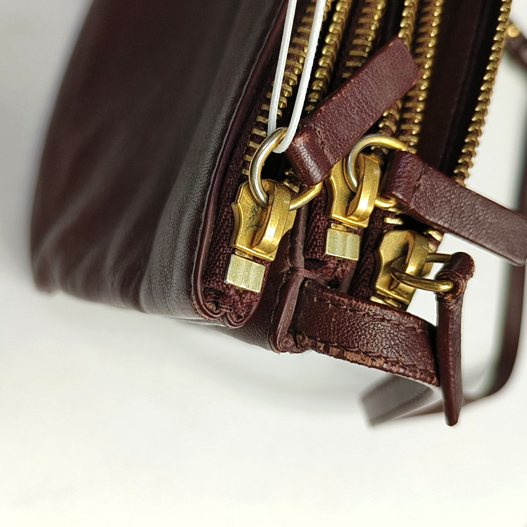 CELINE TRIO Small size Burgundy Lamb Skin Single Shoulder Bag Crossbody Golden hardware-(SKU)-952278283