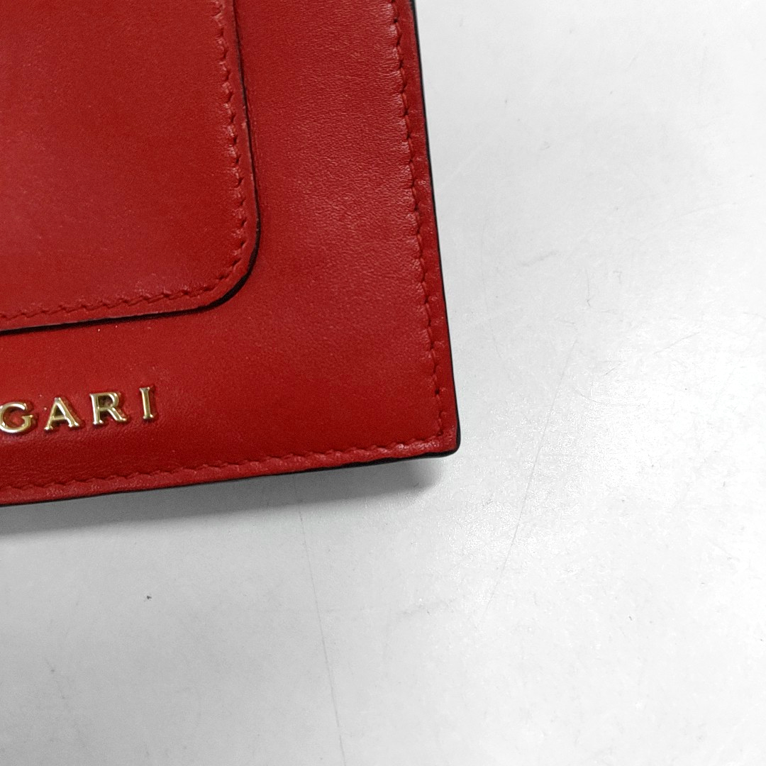 BVLGARI SERPENTI FOREVER Red Calf Leather Quilted Snake Head Bag Card Case Golden hardware-(SKU)-940744006