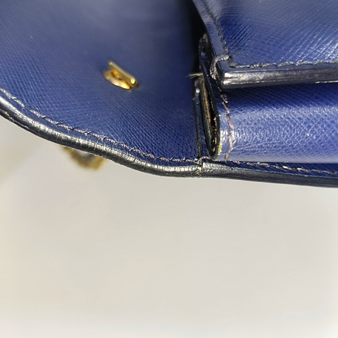 FERRAGAMO Ginny Blue Cowhide Crackle Crossbody Shoulder Bag Golden hardware-(SKU)-932733339