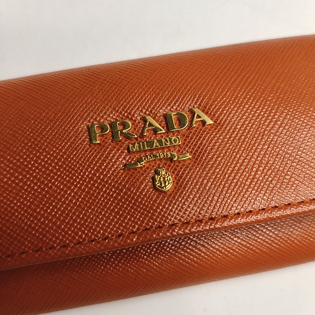 PRADA Orange Leather Crossbody Key Pouch Golden hardware-(SKU)-954583287