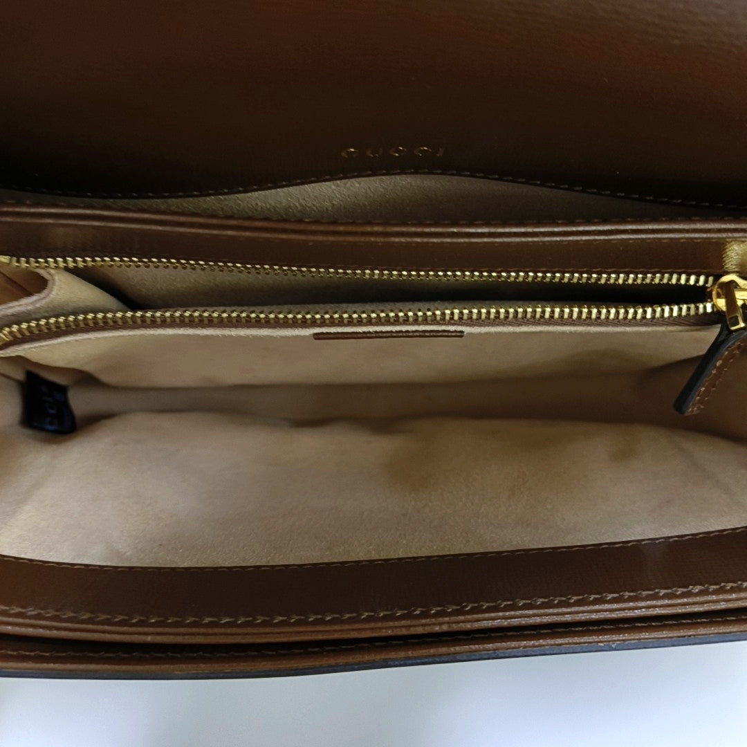 GUCCI Horsebit 1955 Small Beige Coated Canvas Monogram Saddle Bag with Gold Hardware, Complete Accessories-(SKU)-966125952