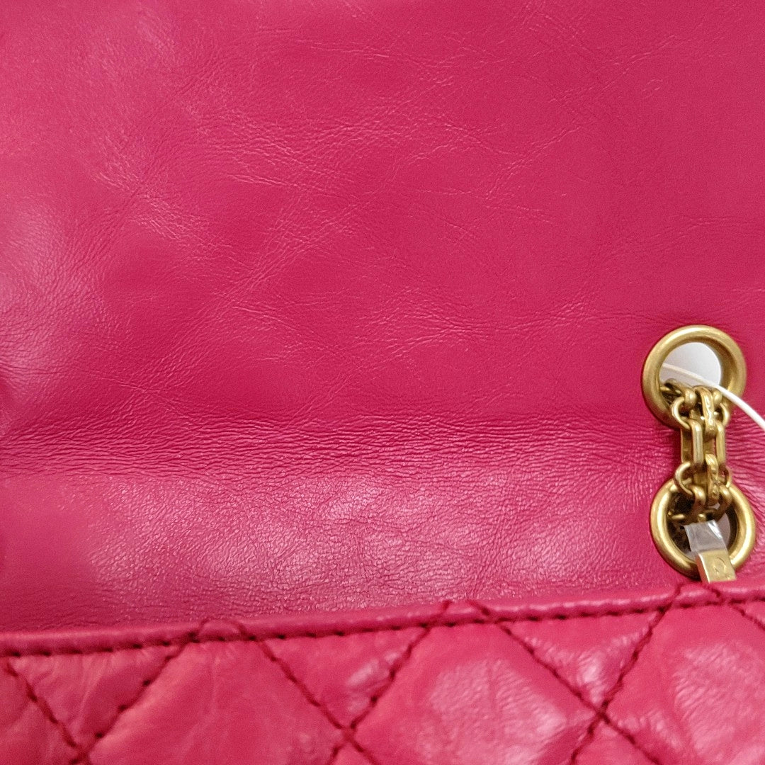 CHANEL 2.55 mini magenta leather quilted diamond pattern crossbody bag shoulder bag gold hardware 30 opening-(SKU)-968192452