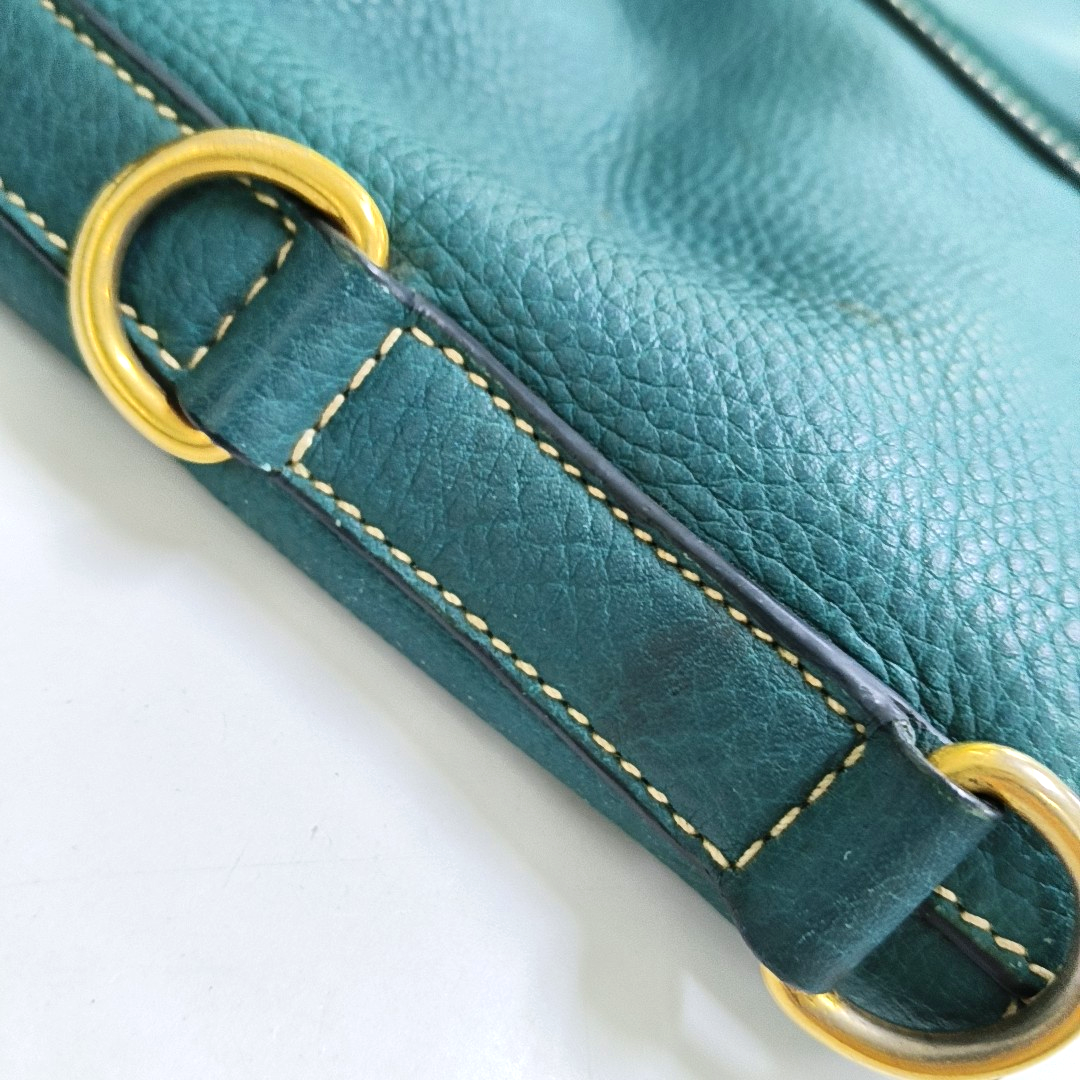 PRADA Bauletto Saffiano Teal Green Leather Handbag Golden hardware-(SKU)-947004681