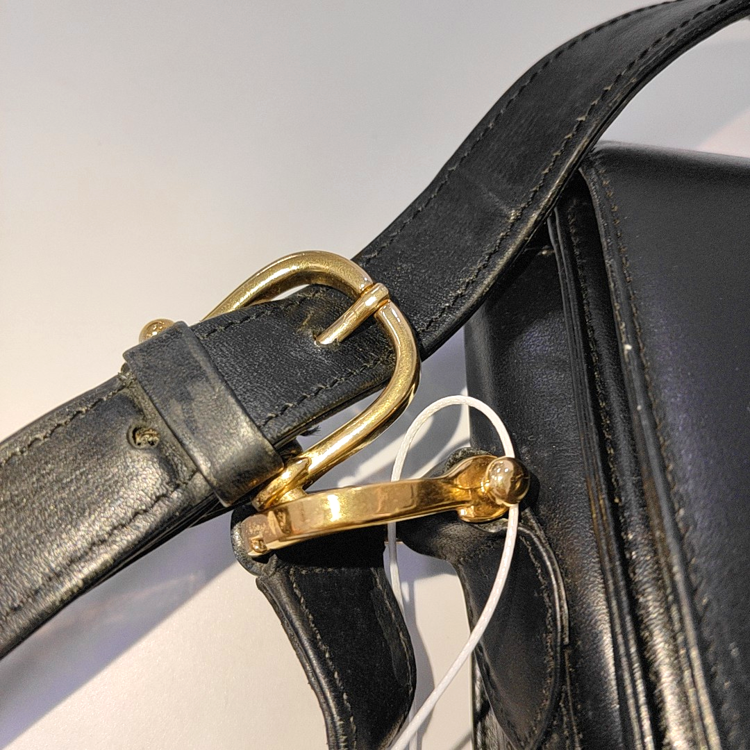 CELINE Black Leather Patchwork Single Shoulder Bag Golden hardware-(SKU)-941503752