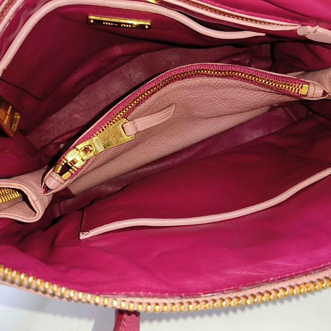 Miu Miu Pink Cowhide Crossbody Tote Bag Single Shoulder Golden hardware Removable shoulder strap-(SKU)-956651797