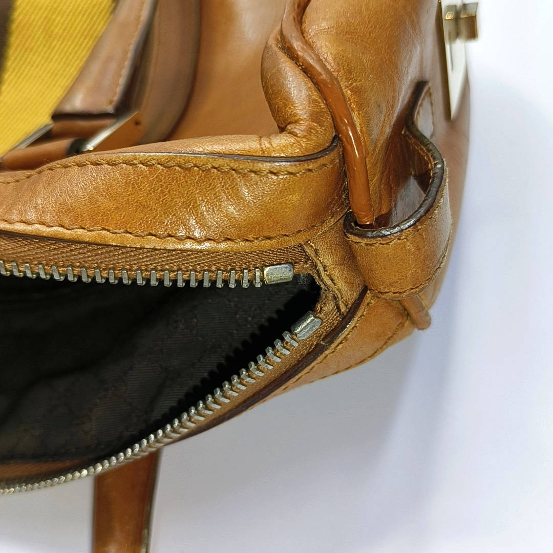 GUCCI Brown Leather Tote Bag Shoulder Bag Golden hardware-(SKU)-932783273