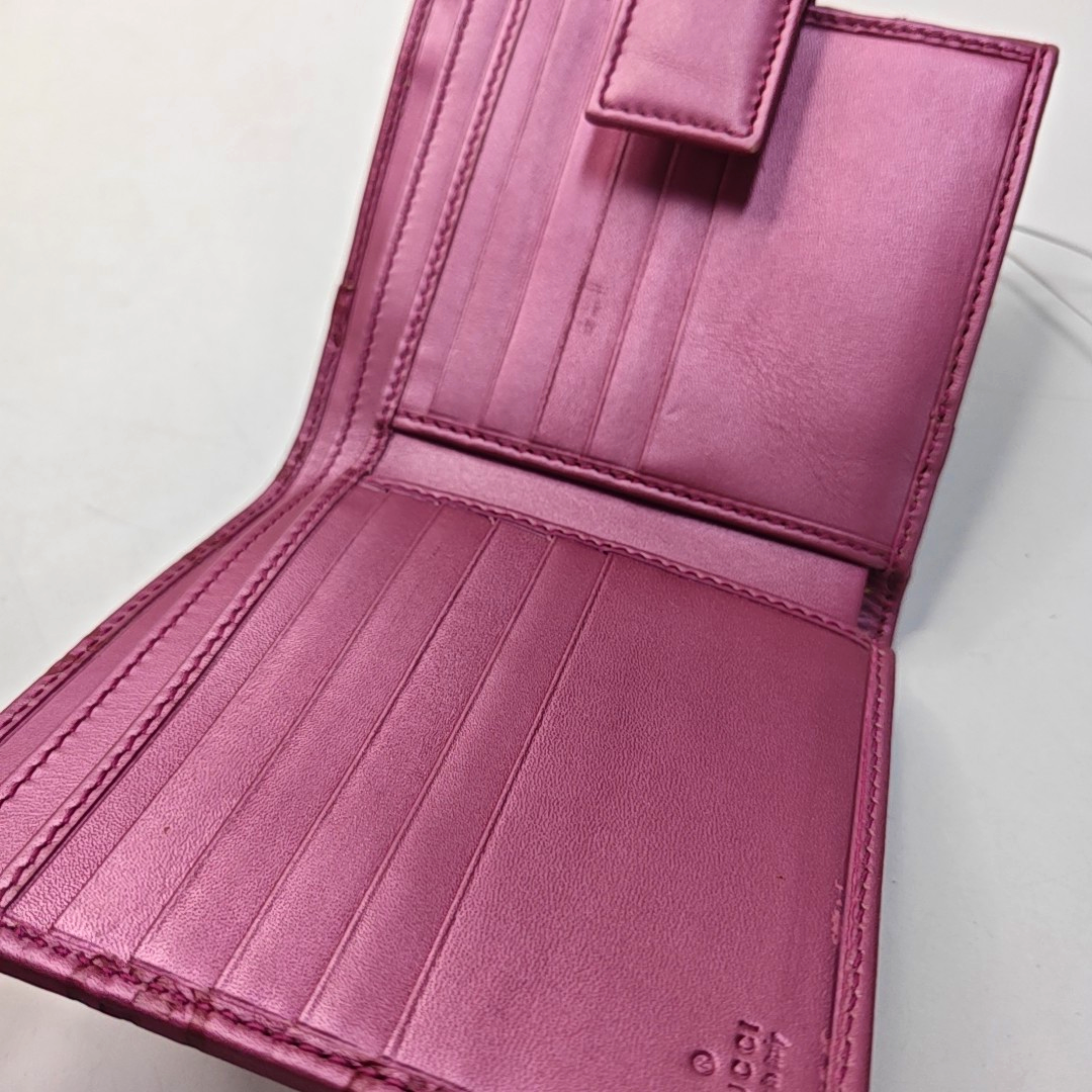 GUCCI Heart Bit Pink cowhide vintage embossed wallet Golden hardware-(SKU)-951257321