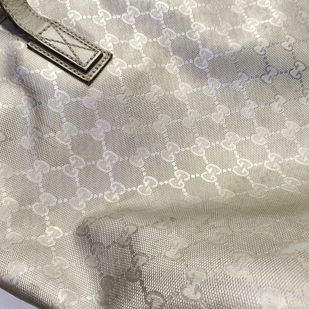 GUCCI GG Imprime Silver Coated Canvas Monogram Shoulder Bag Handbag Silver Hardware-(SKU)-957584035