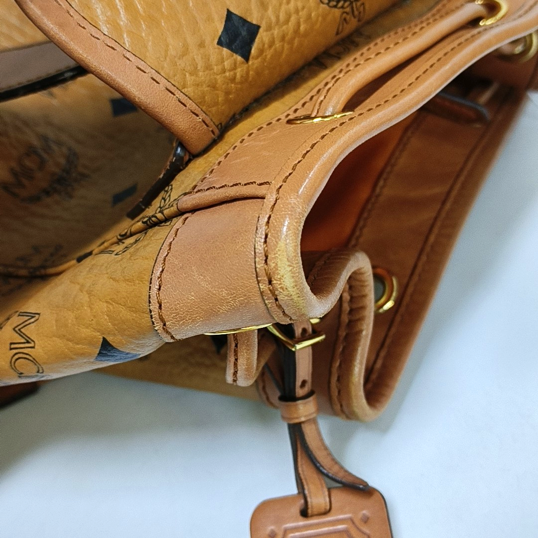 MCM Cognac Coated Canvas Monogrammed Backpack Golden hardware-(SKU)-951930001