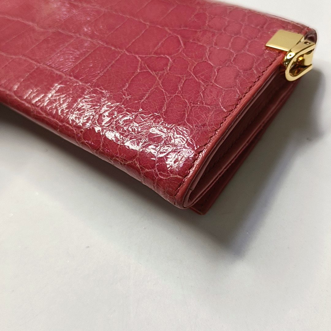 Miu Miu Pink cowhide crocodile-pattern wallet Golden hardware-(SKU)-947973740