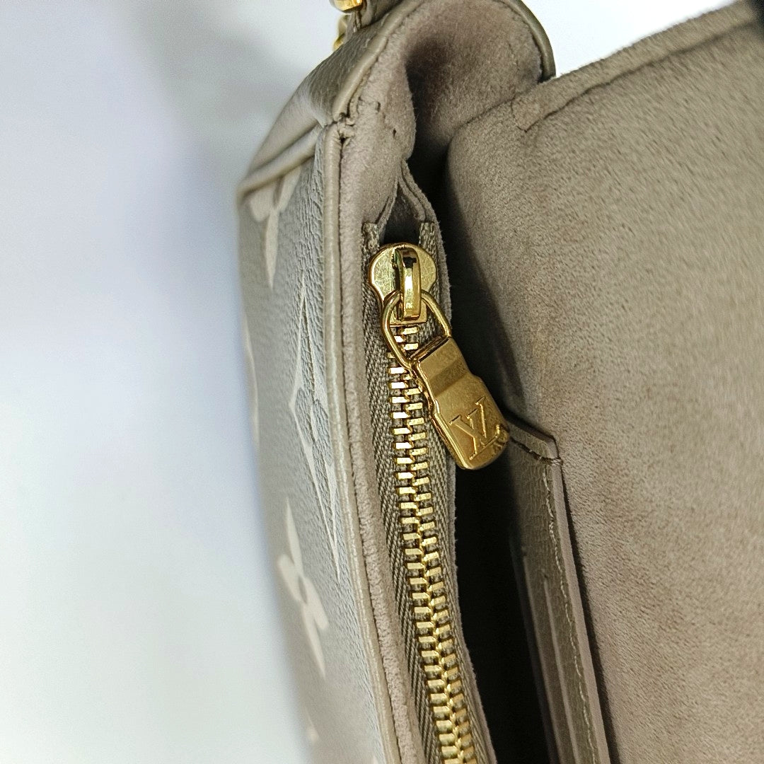 LOUIS VUITTON IVY Gray Calfskin Monogram Shoulder Bag Tote Crossbody Bag Gold Hardware 2 Removable Shoulder Straps-(SKU)-971268669