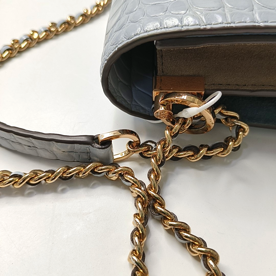 TORY BURCH Robinson Blue Calf Leather Crocodile Texture Single Shoulder Bag Handbag Golden hardware-(SKU)-951368581