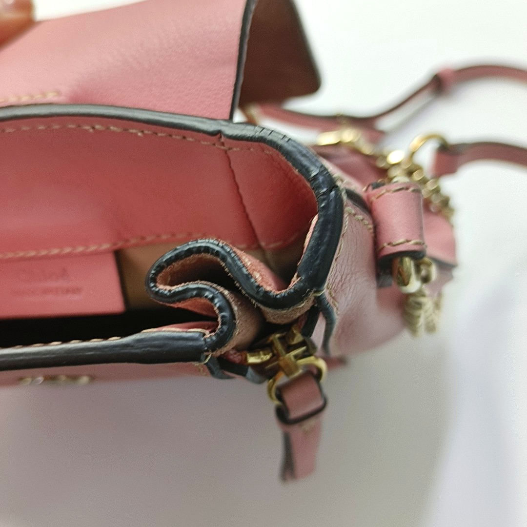 Chloé Faye mini Pink Cowhide Backpack Single Shoulder Bag Golden hardware shoulder straps-(SKU)-958394147