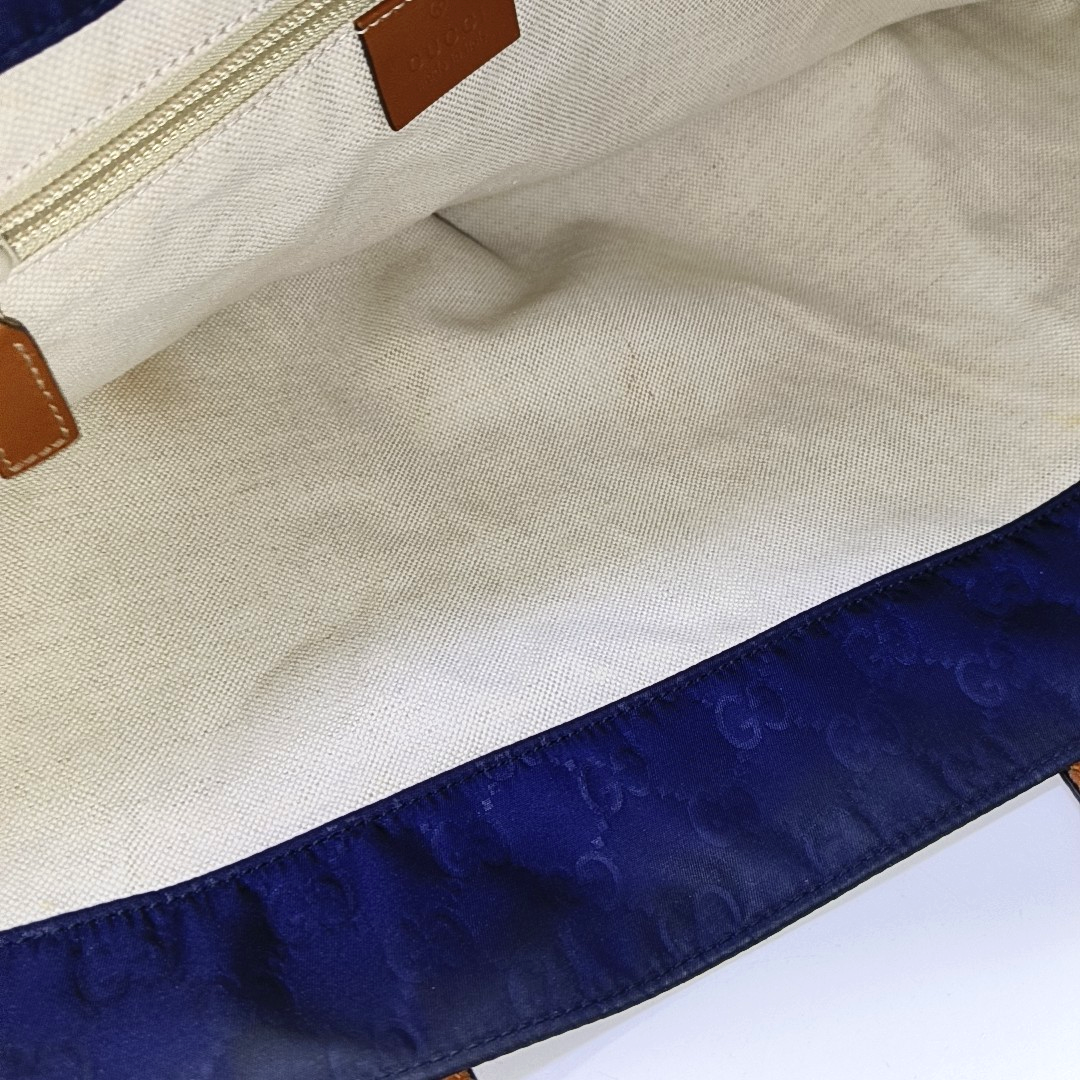 GUCCI Tote bag Dark Blue Nylon Monogram Pattern Handbag Single Shoulder Bag Golden hardware-(SKU)-952740386