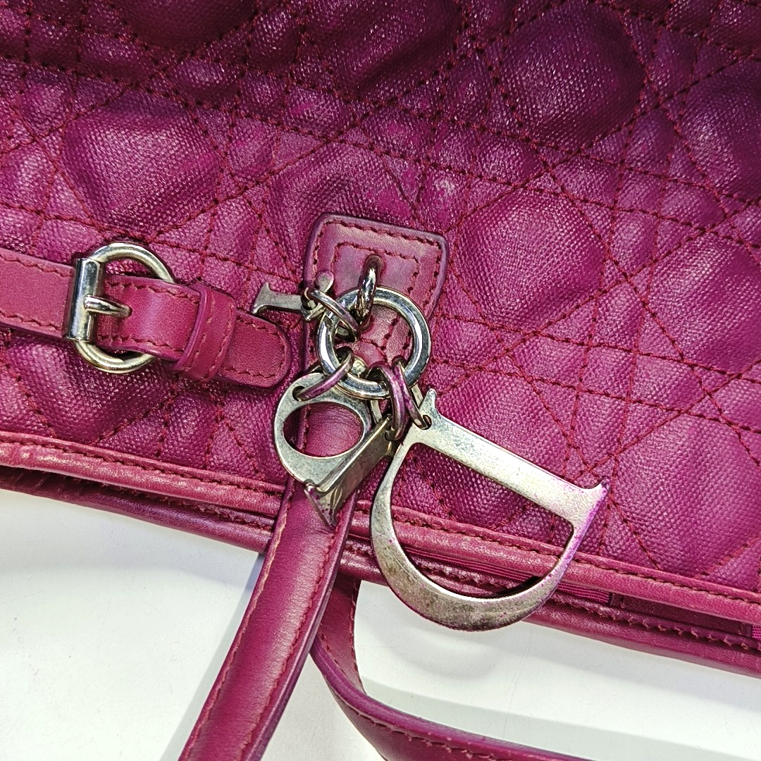 DIOR Panarea Cerise Coated Canvas Weave Pattern Jacquard Single Shoulder Bag Handbag Silver Hardware-(SKU)-954096914