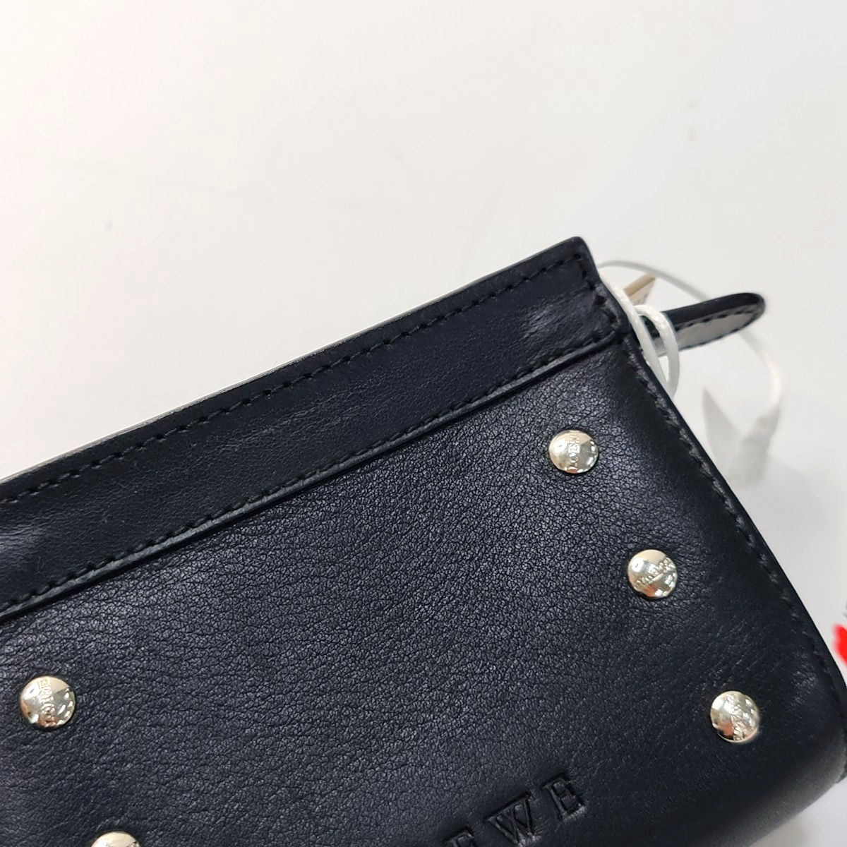 LOEWE Black Leather Studs Wallet Silver Hardware-(SKU)-943658143