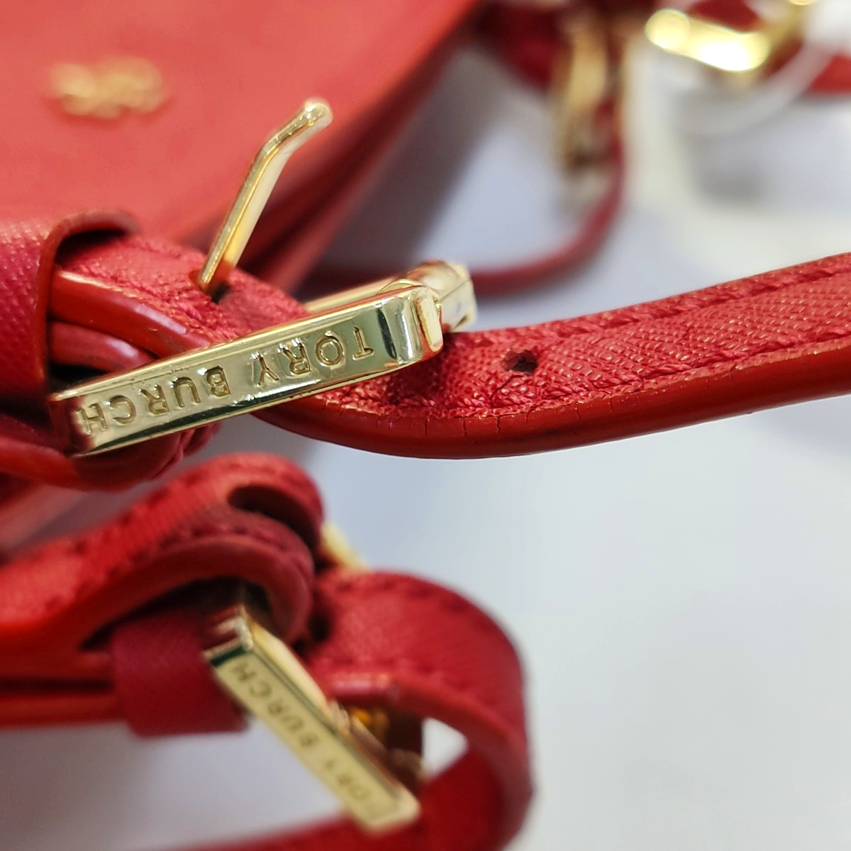TORY BURCH York Red Leather Embossed Single Shoulder Bag Tote Bag Silver Hardware shoulder straps-(SKU)-944533691