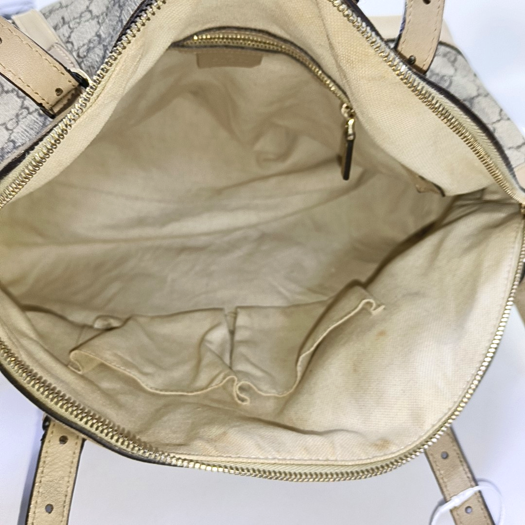 GUCCI GG Supreme Khaki Coated Canvas Monogrammed Single Shoulder Bag Tote Golden hardware Removable shoulder strap-(SKU)-944985050