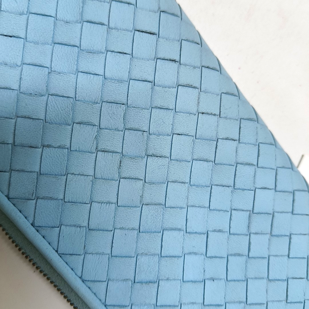BOTTEGA VENETA Blue Cowhide Braided Wallet Ruthenium color hardware-(SKU)-942172044
