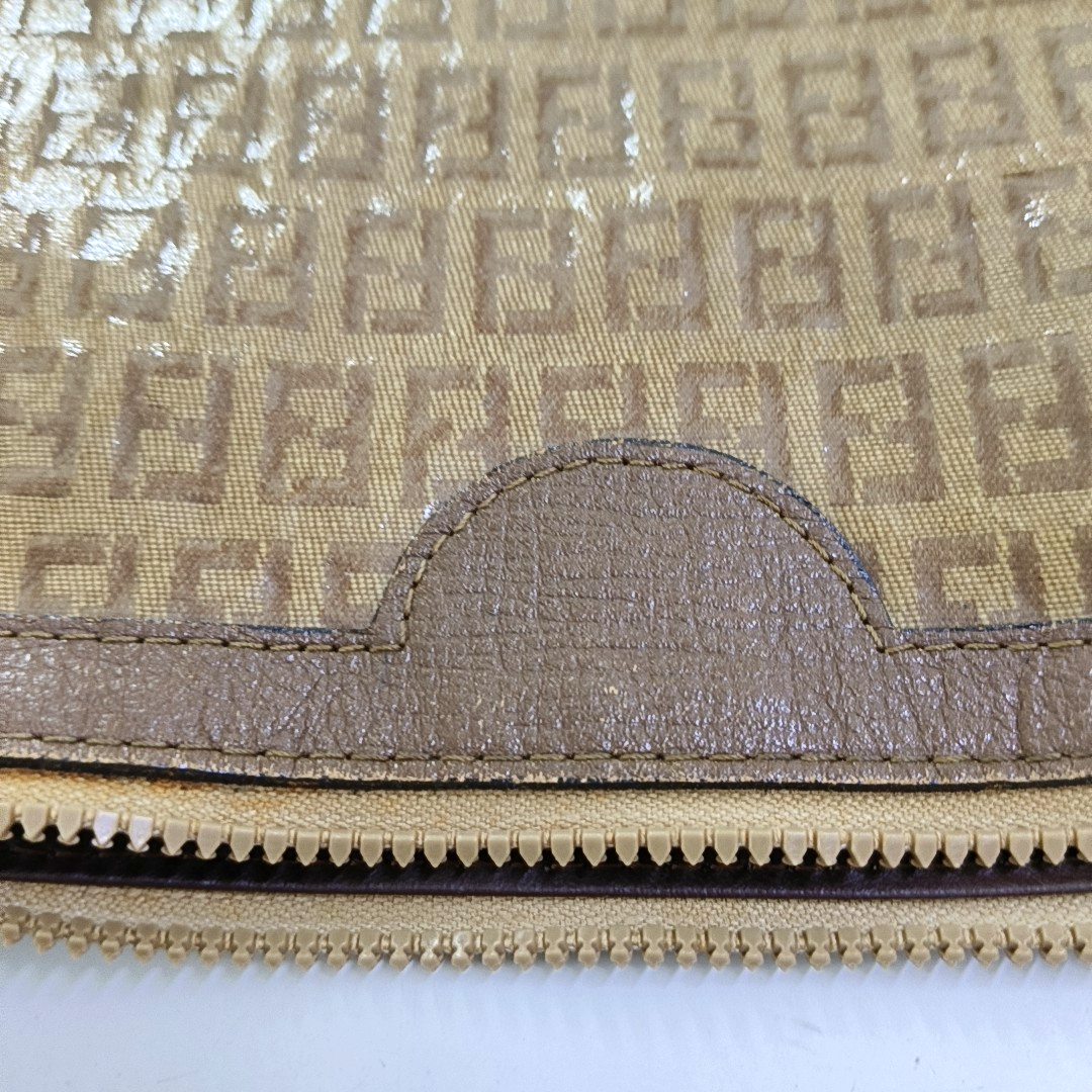 FENDI 棕色涂层帆布双F印花Shoulder Bag Golden hardware-(SKU)-959630825