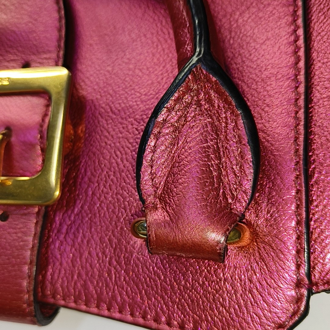 BURBERRY Buckle Fuchsia Leather Shoulder Tote Crossbody Bag Golden hardware Removable shoulder strap-(SKU)-954093592