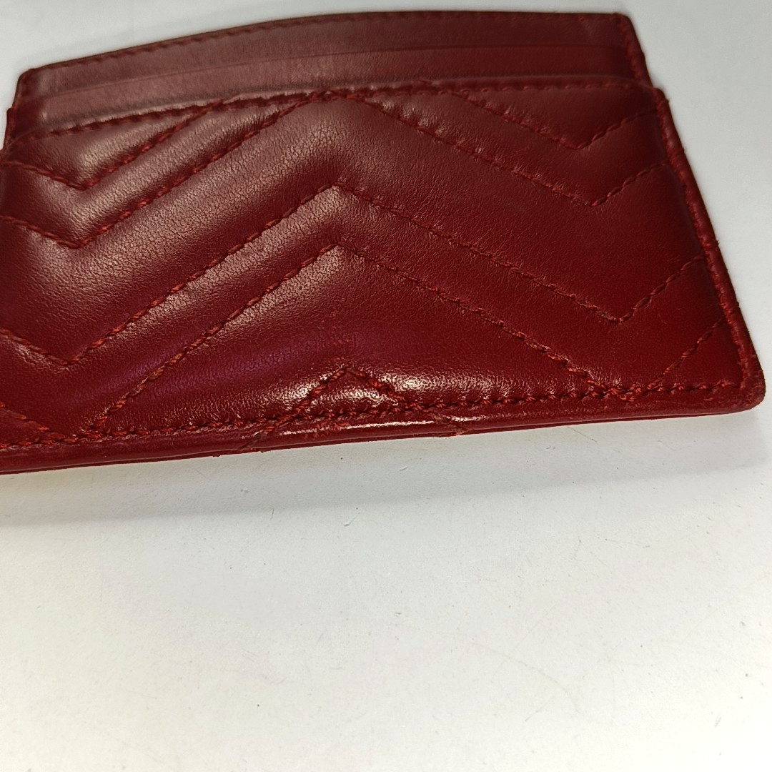 GUCCI GG Marmont Red leather quilted wave-pattern card holder Golden hardware-(SKU)-957726632