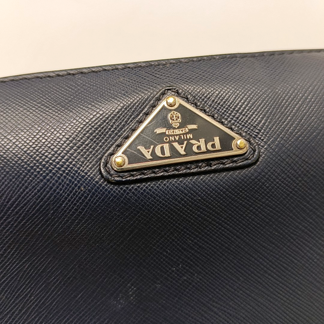 PRADA Dark Blue Leather Handbag Silver Hardware-(SKU)-954413734