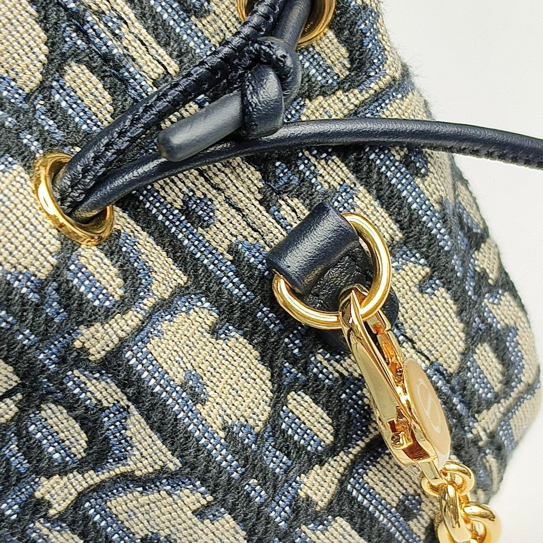 DIOR 30 Montaigne Mini Blue Fabric Monogram Embossed Shoulder Bag Tote Crossbody Bag Gold Hardware Removable Strap-(SKU)-969653781