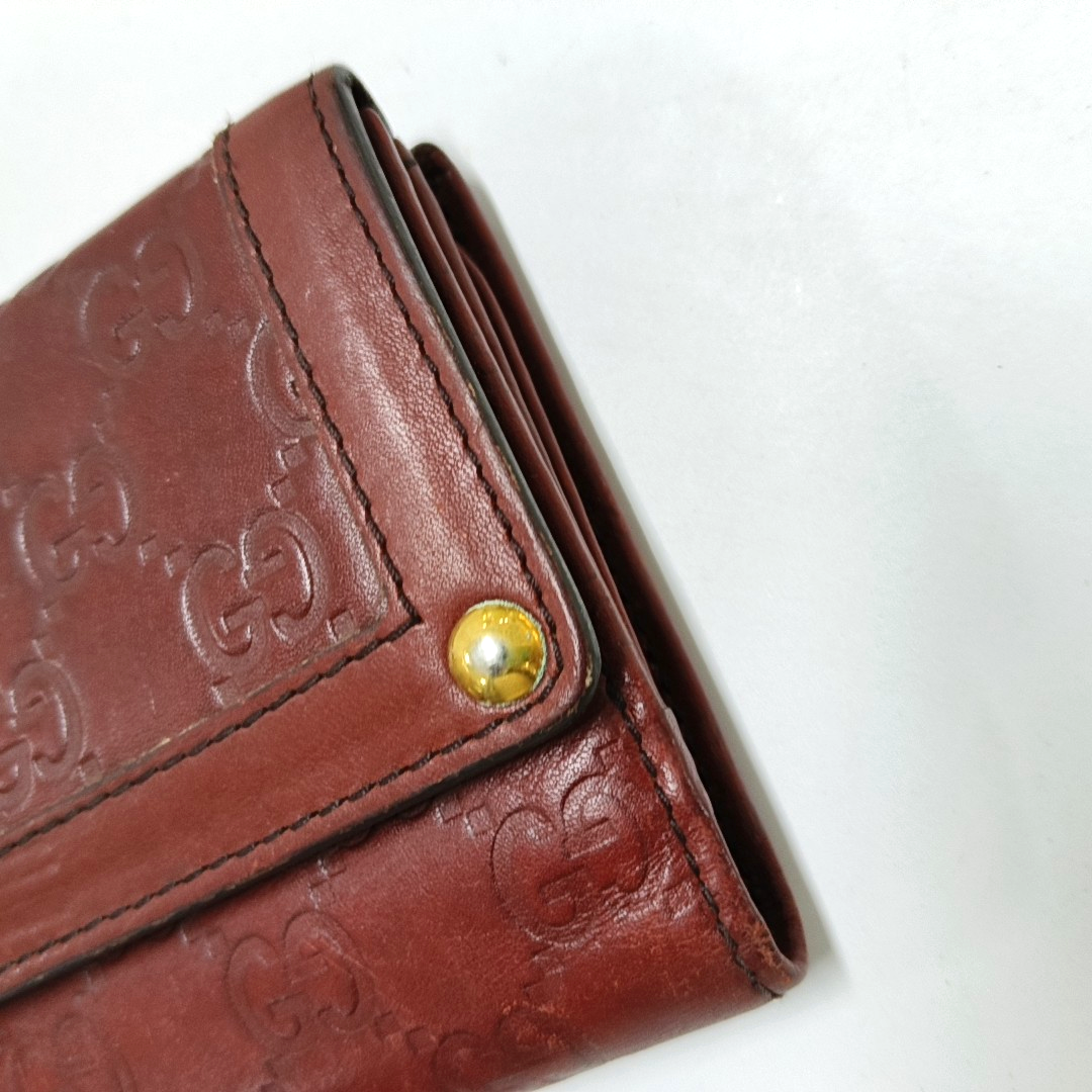 GUCCI Red Cowhide Monogrammed Embossed Wallet Golden hardware-(SKU)-946774567