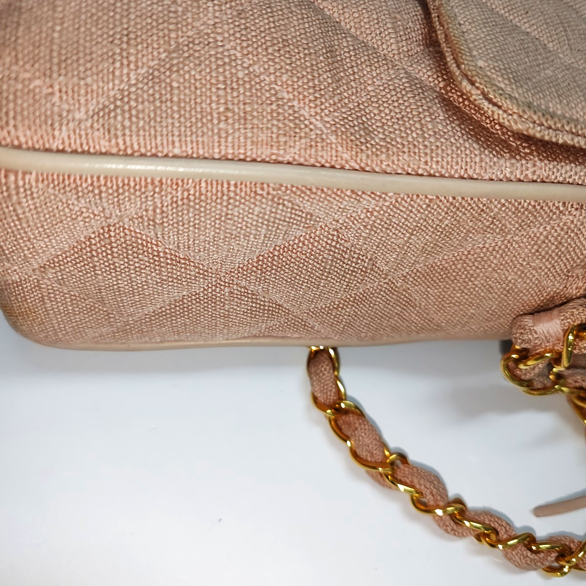 CHANEL VINTAGE HOUSE Pink Canvas Quilted Matelassé Shoulder Bag Crossbody Bag Golden Hardware Vintage-(SKU)-935345202