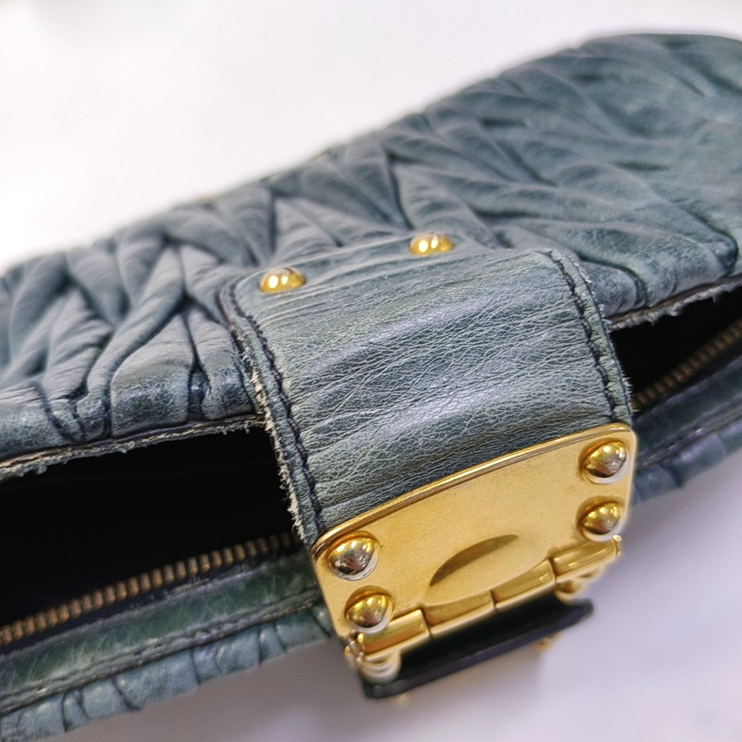 Miu Miu Teal Green Lamb Leather Quilted Handbag Golden hardware-(SKU)-960515094