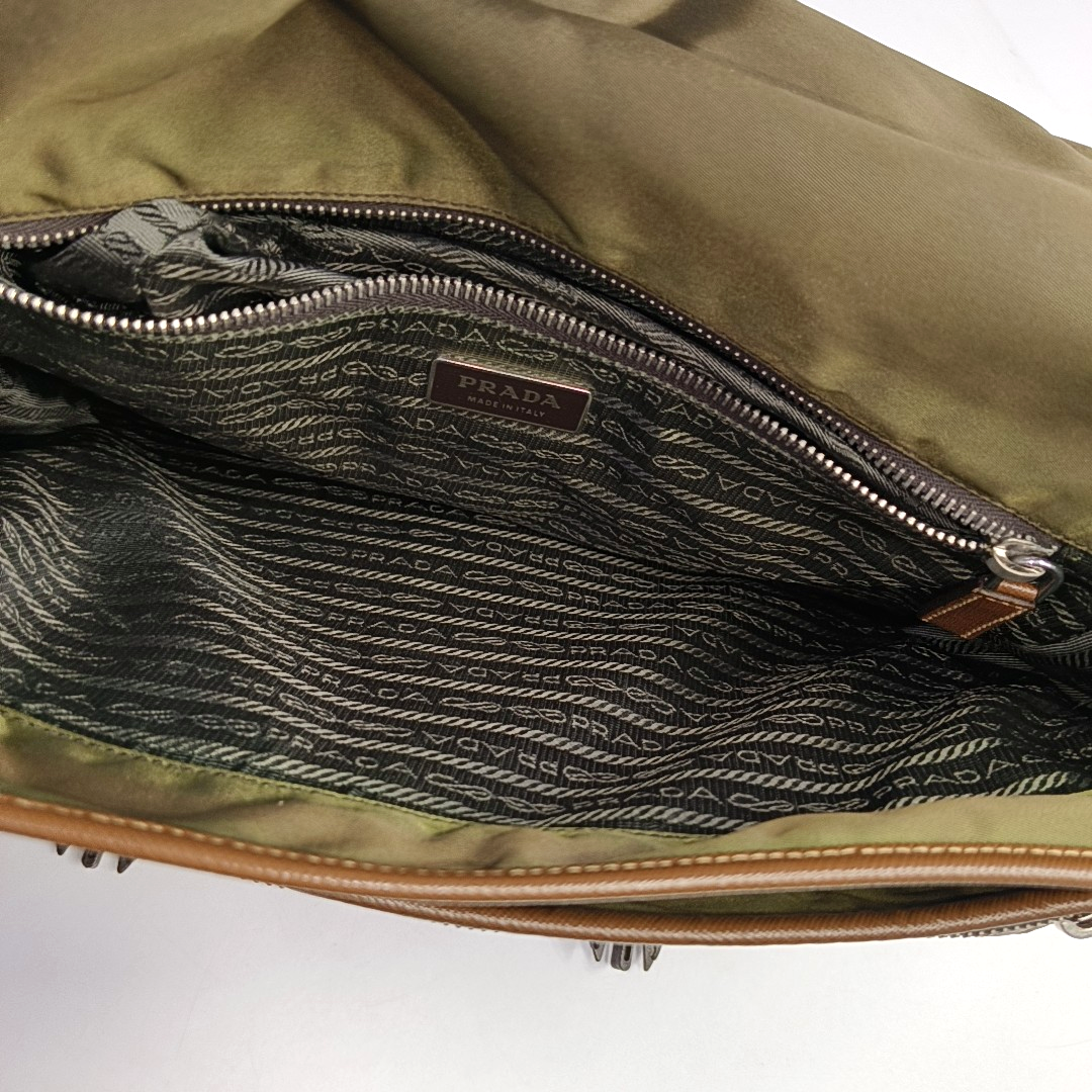 PRADA Green Nylon Crossbody Bag Single Shoulder Bag Silver Hardware-(SKU)-953032418