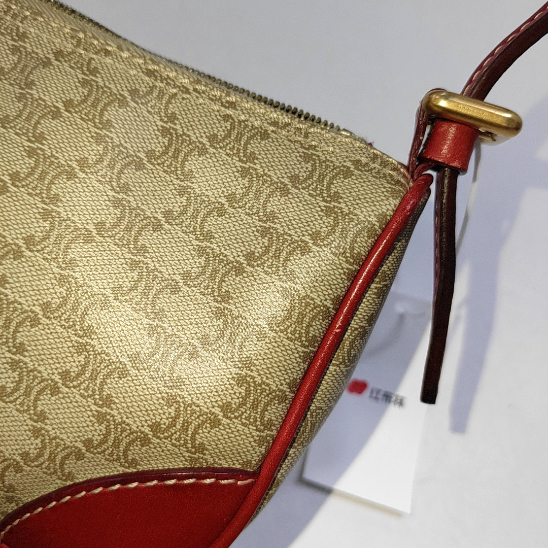 CELINE Khaki Coated Canvas Triumph Grained Shoulder Bag Handbag Golden hardware-(SKU)-942940158