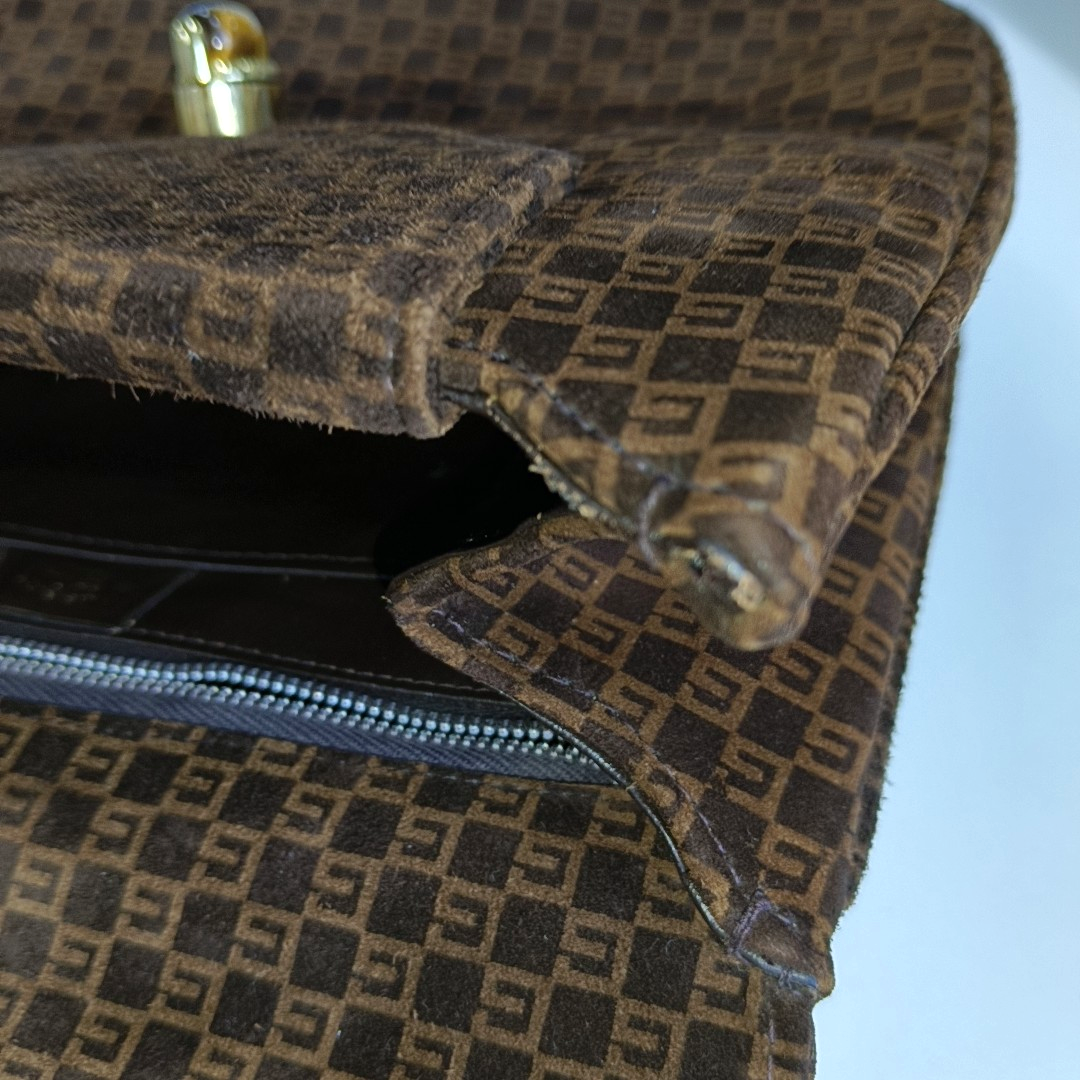GUCCI Deep Brown Velvet Leather Single Shoulder Bag Golden hardware-(SKU)-13814601