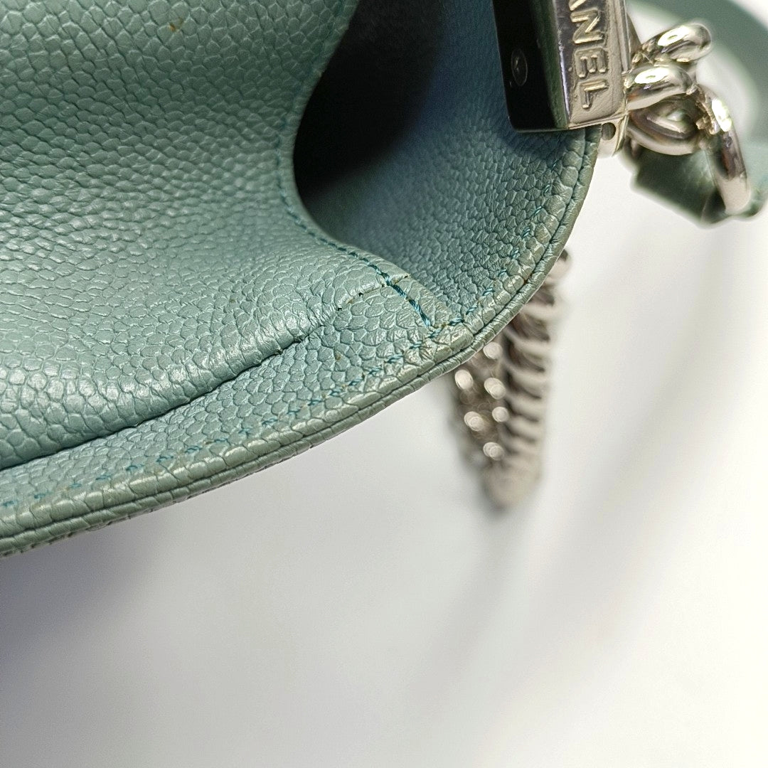 CHANEL BOY CHANEL Medium Green Calfskin Quilted Cannage Single Shoulder Bag, Crossbody Bag with Detachable Strap and Gold/Silver Hardware-(SKU)-969449479
