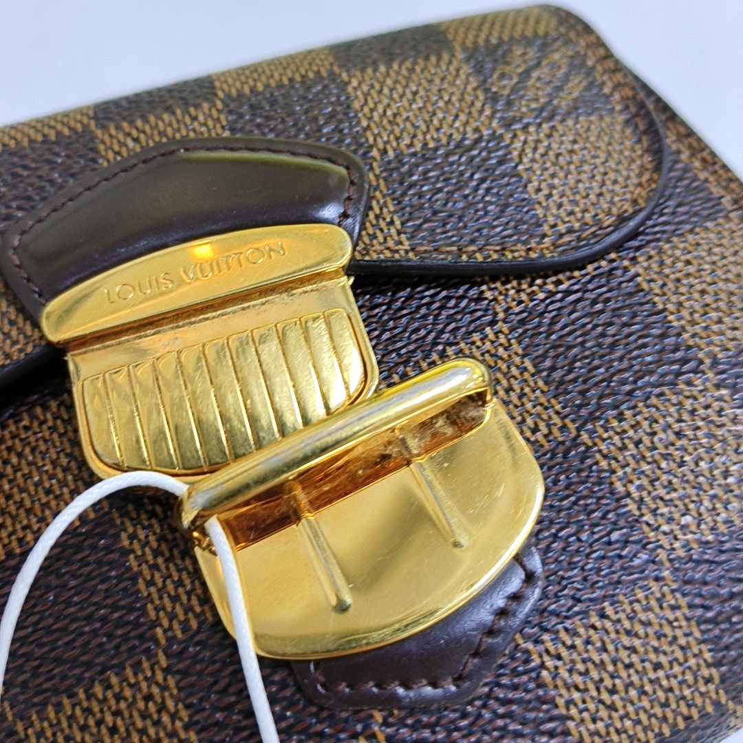 LOUIS VUITTON JOEY Brown Coated Canvas Checkered Wallet Golden hardware-(SKU)-959275247