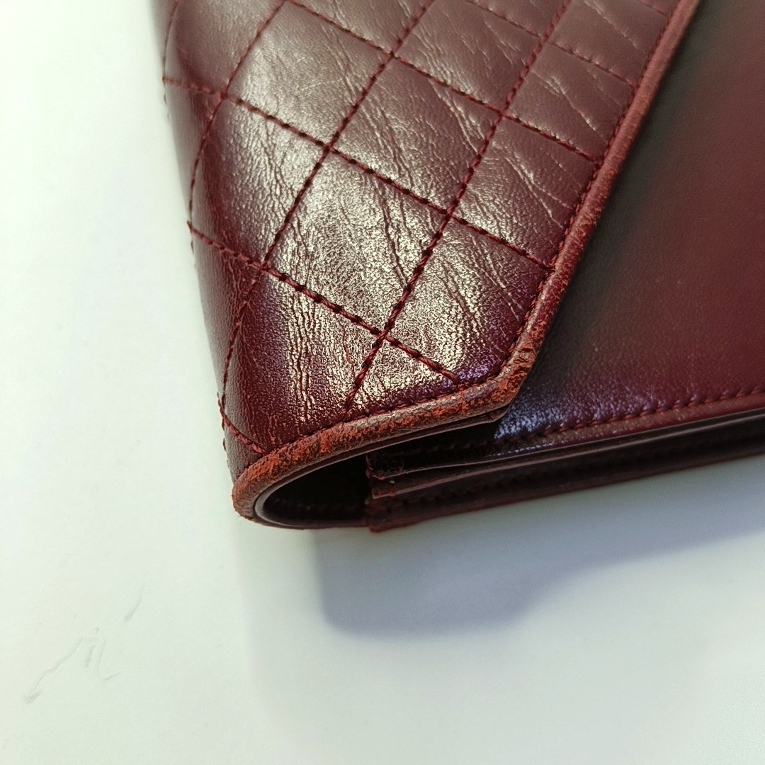 YSL Burgundy Leather Quilted Envelope Bag Handbag-(SKU)-932744673