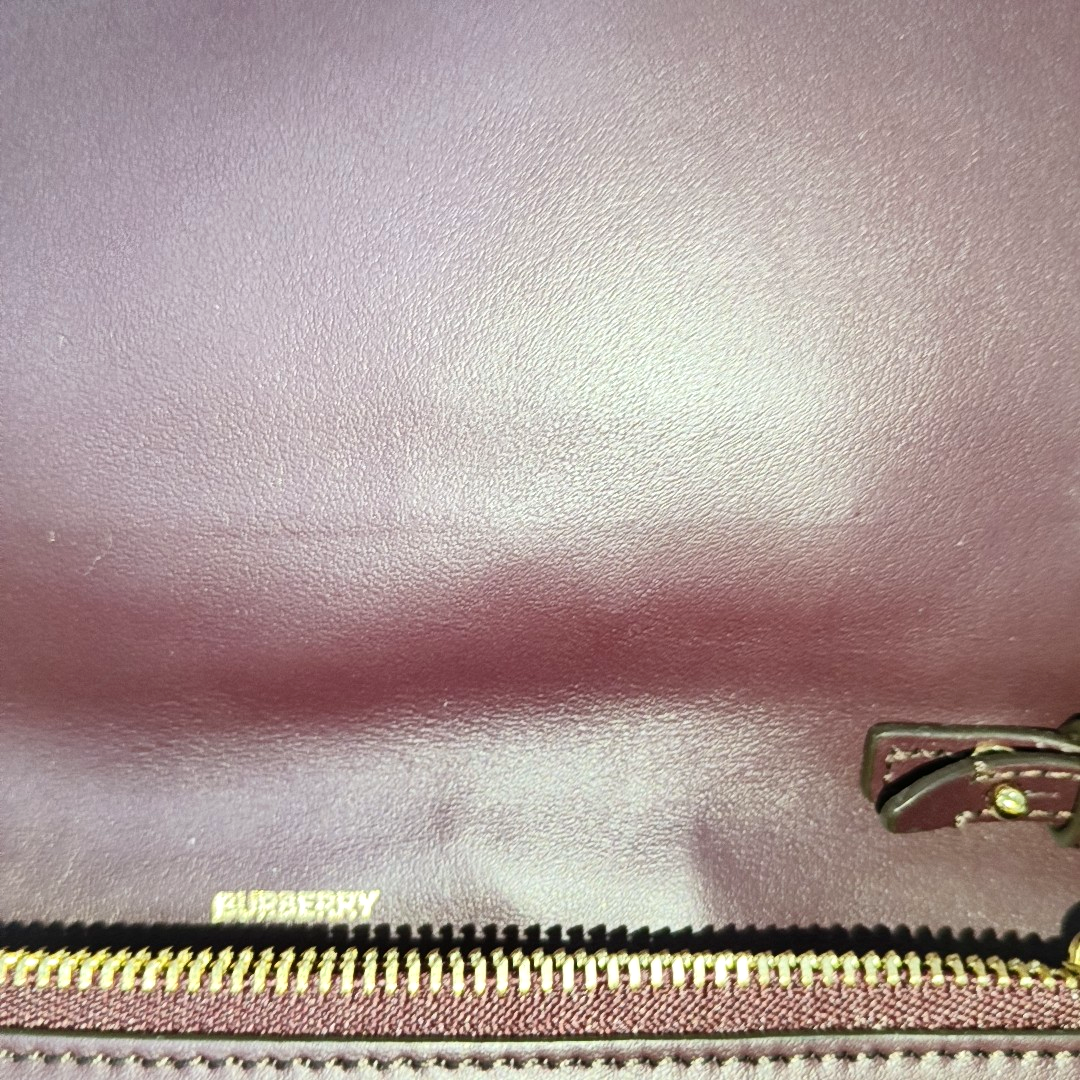BURBERRY Plum red cowhide printed single shoulder bag crossbody bag Golden hardware Removable shoulder strap-(SKU)-942304751