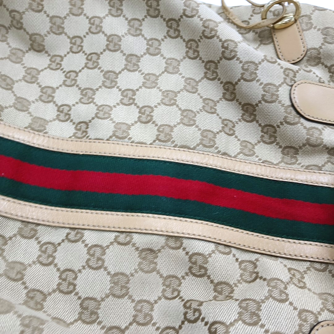GUCCI Mayfair Khaki Canvas Monogrammed Fringe Handbag Single Shoulder Bag Golden hardware-(SKU)-954107344