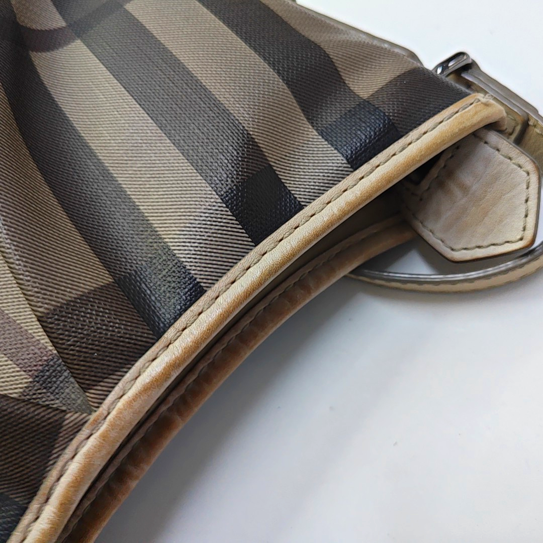 BURBERRY Gray coated canvas crossbody single shoulder bag Black hardware-(SKU)-946494717