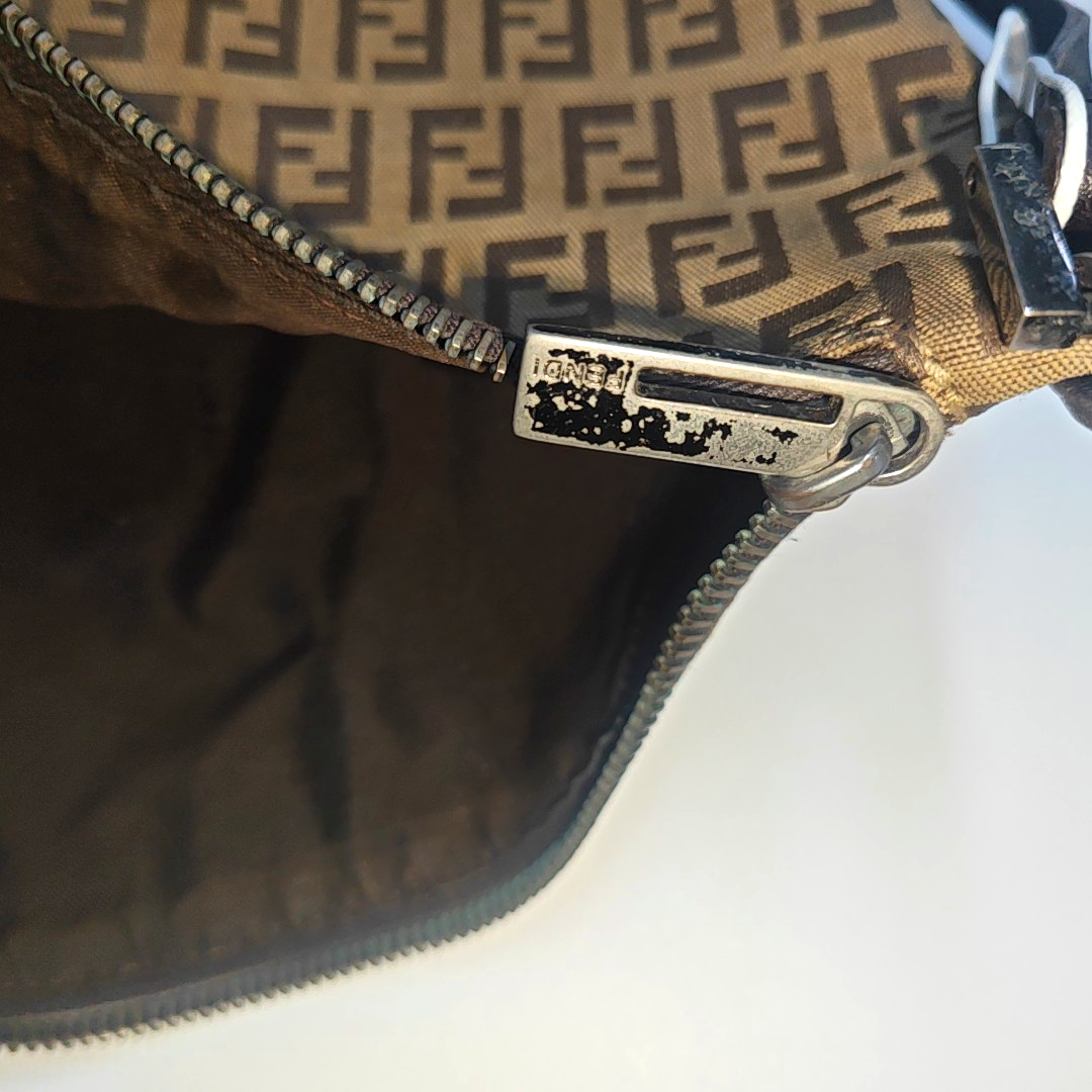 FENDI 棕色织物双F提花Single Shoulder Bag Crossbody Bag Ruthenium color hardware-(SKU)-933631285