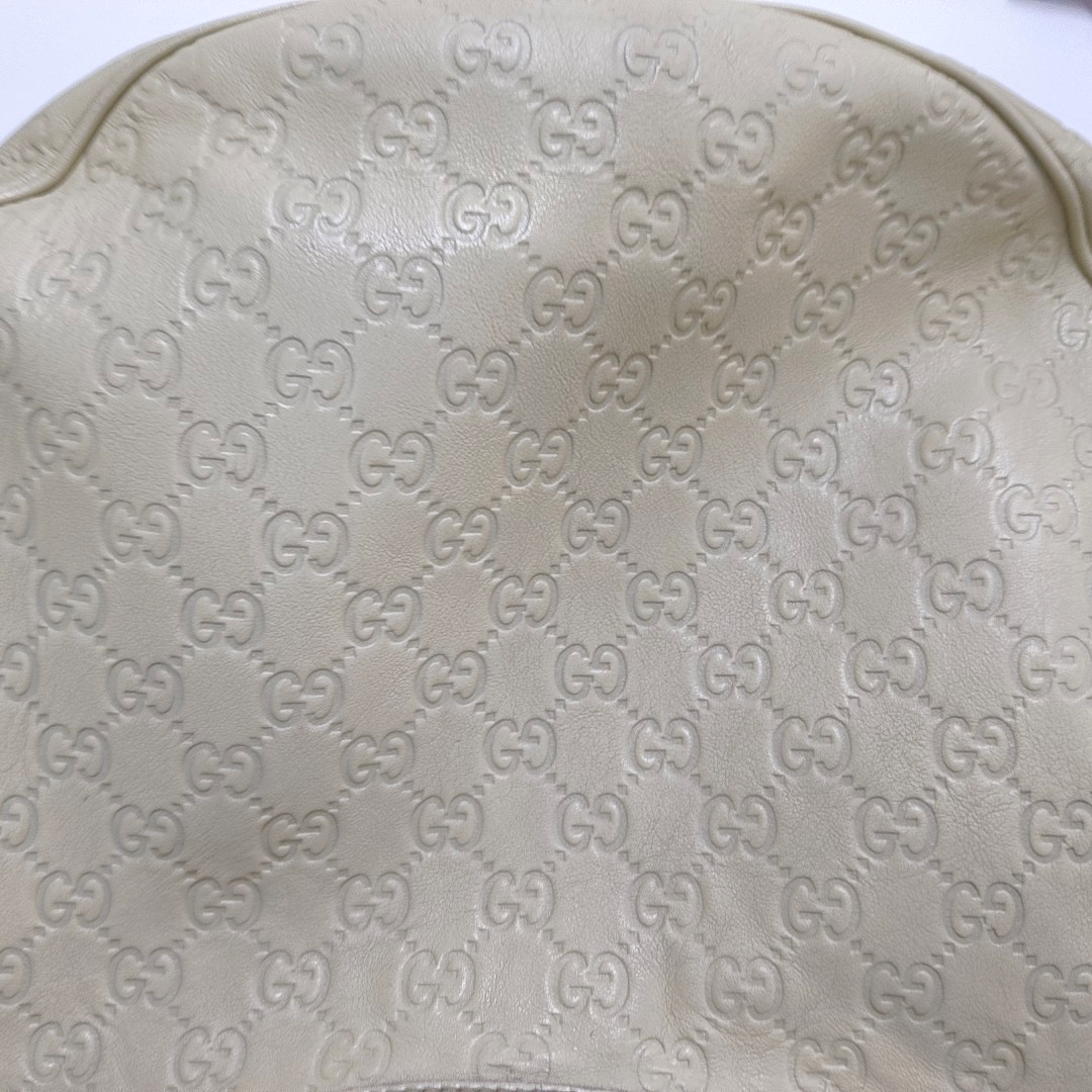 GUCCI Beige Cowhide Monogrammed Tote Handbag Single Shoulder Bag Golden hardware-(SKU)-959591778