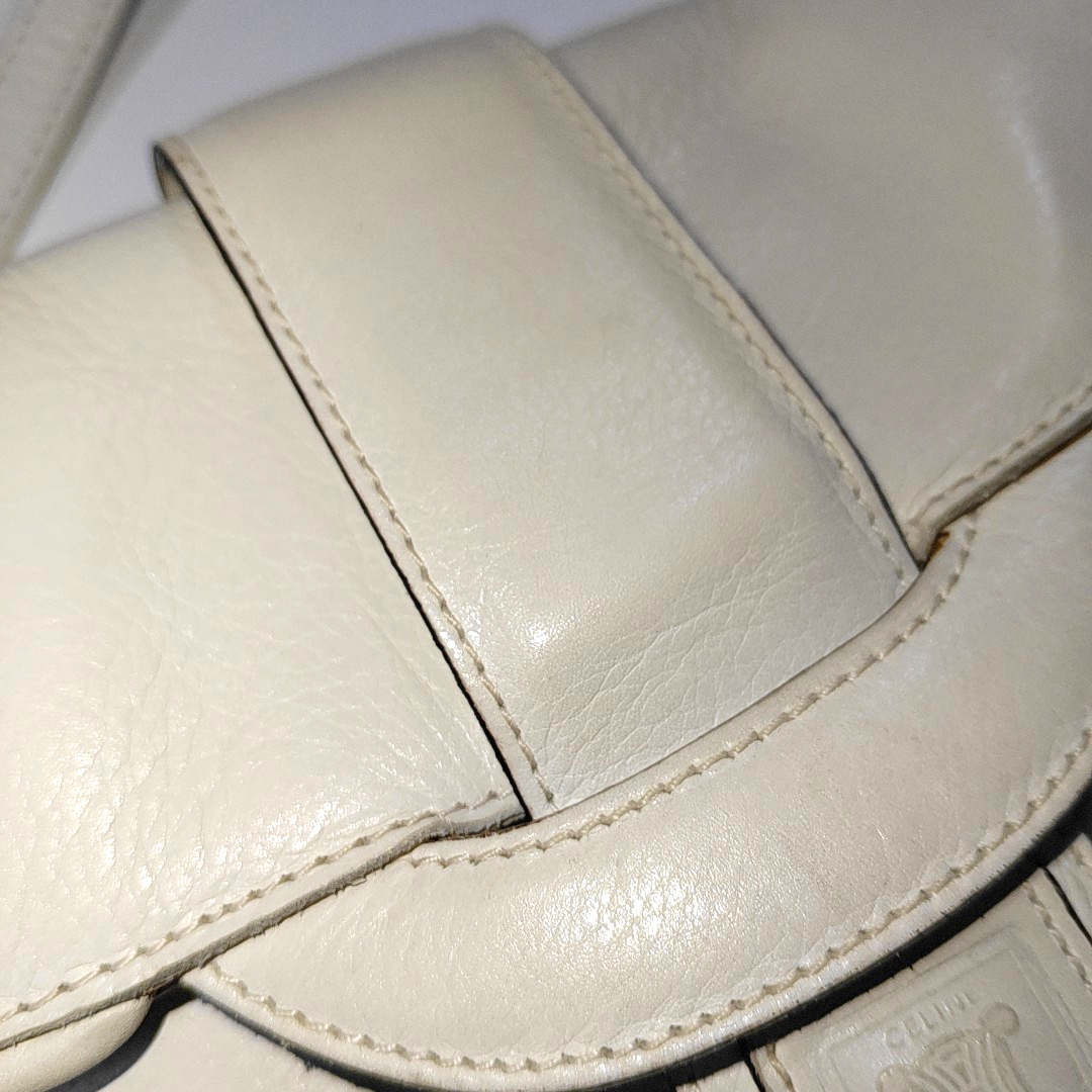 CELINE White Leather Single Shoulder Bag Golden hardware Removable shoulder strap-(SKU)-932491482