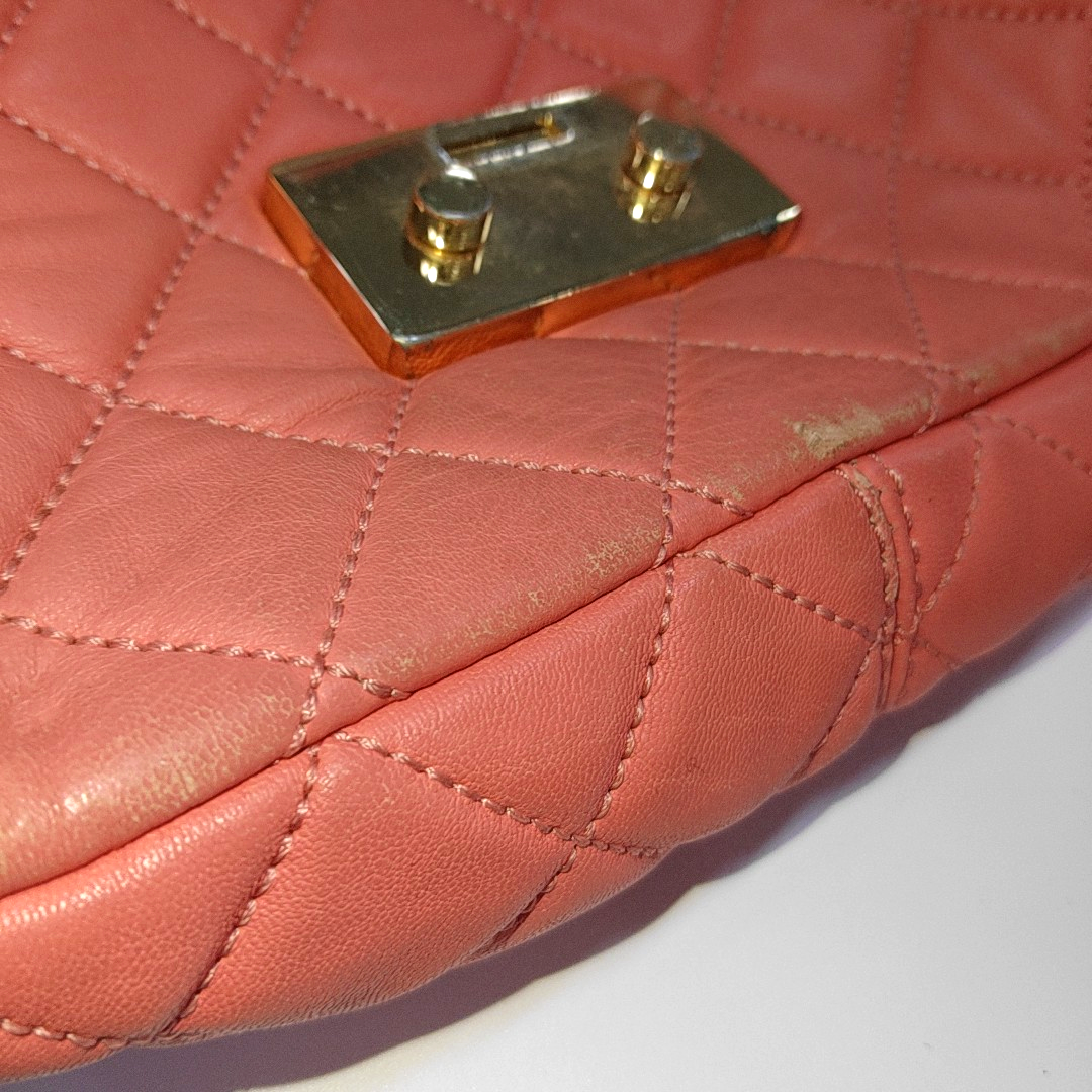 MICHAEL KORS Sloan Orange-pink cowhide quilted crossbody bag/shoulder bag/handbag Golden hardware-(SKU)-932342596