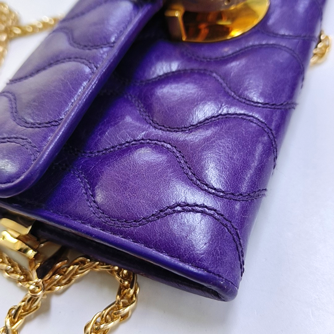 Miu Miu Purple Lamb Leather Quilted Wallet Golden hardware-(SKU)-947973528